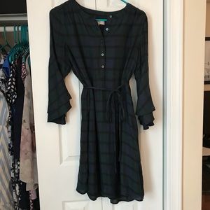Loft - Flannel Dress with Trumpet Sleeves
